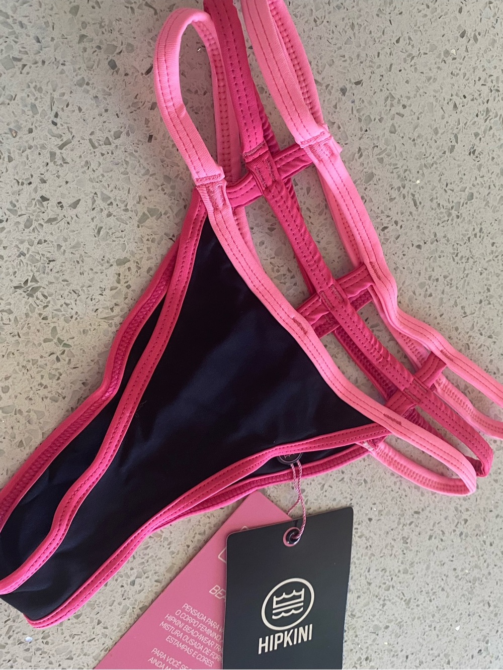 Hipkini Women's Strappy Bikini Bottom in Hot Pink and Black
